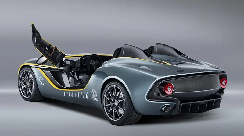 the Aston Martin CC100  features gull wing scissor doors