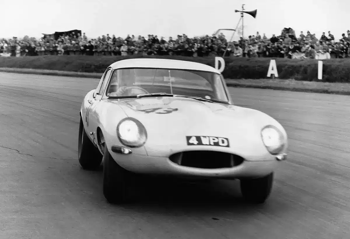 Original award winning Jaguar E-Type on race track