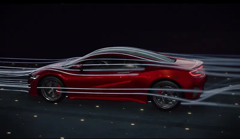 aerodynamic supercar the Honda NSX inside a wind chamber
