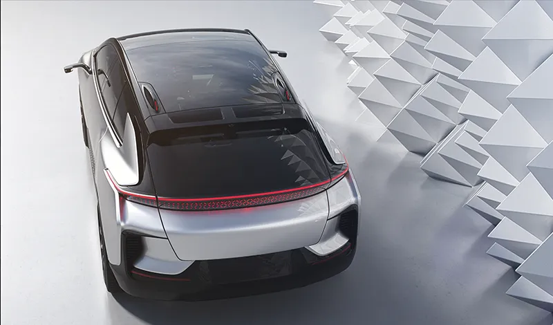 Faraday Future FF 91 shown from above with a panoramic roof