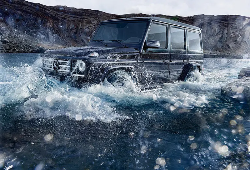 Mercedes G-Class SUV crossing a ravine