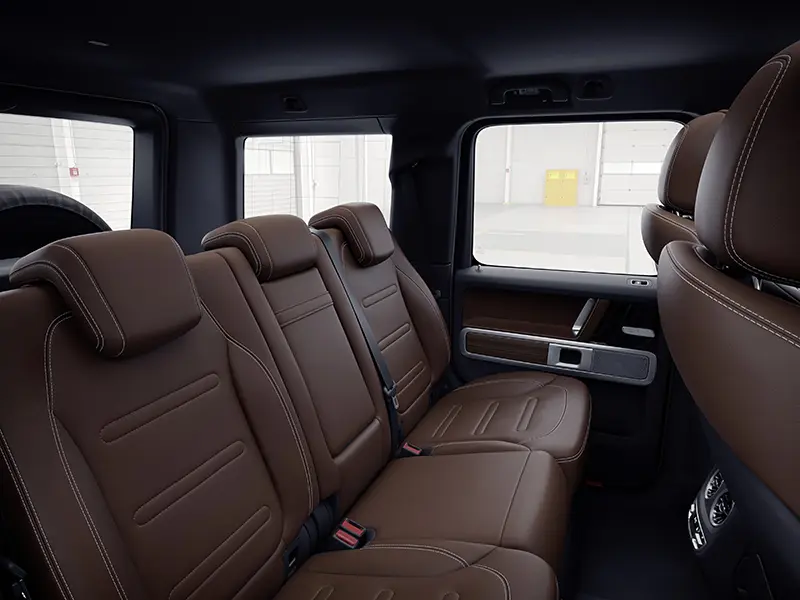 Leather seats inside the Mercedes G-Wagon luxury SUV