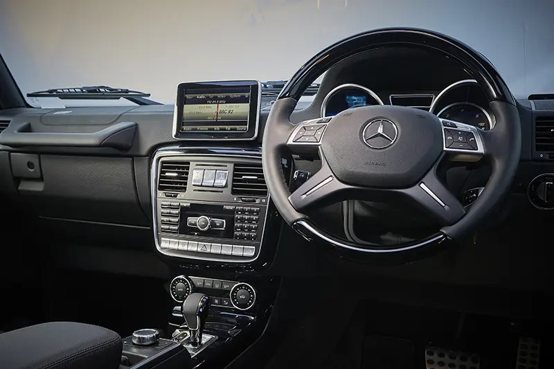 Interior of Mercedes G-Class showing infotainment screen