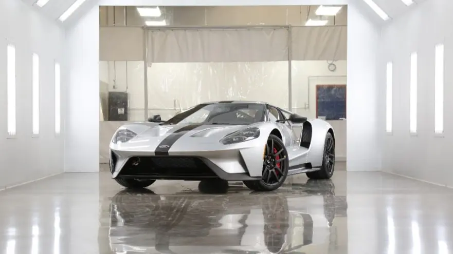 White Ford GT in showroom