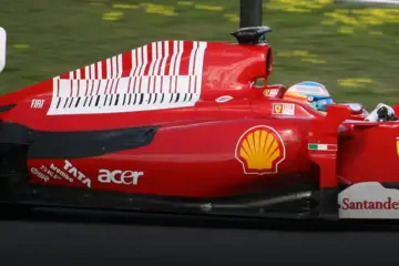 Red racing car on a track