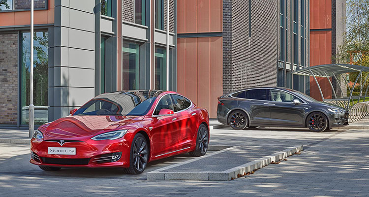 Tesla Model 3 and Model X parked 2