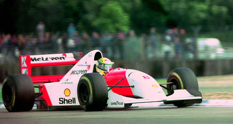 Ayrton Senna Mclaren MP4-8 during practice for the 1993 British Grand Prix (4)