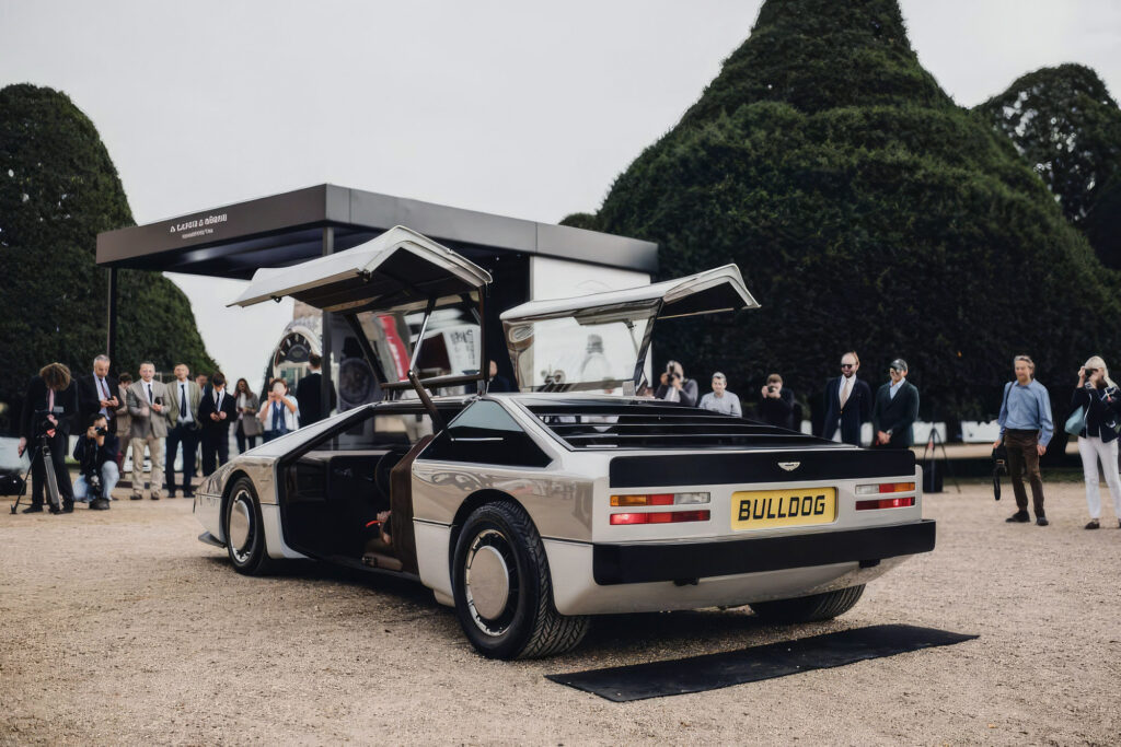 rear view of the qullwinged-door Bulldog by Aston Martin