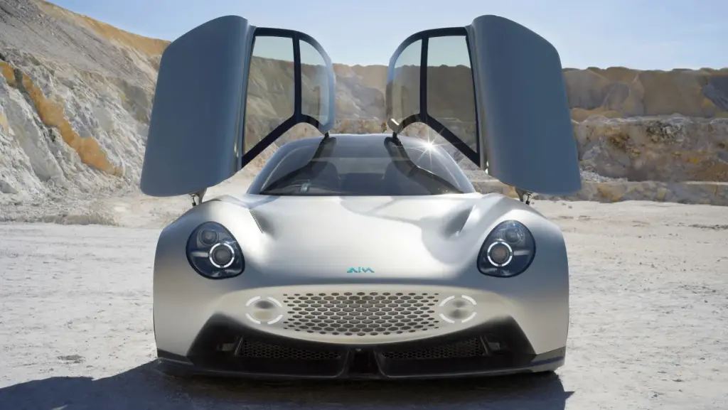 AIM EV Sport 01 with open gull-wing doors