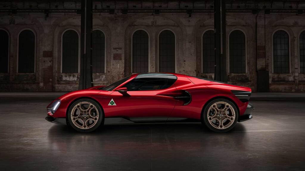 Alfa Romeo 33 Stradale side view with a gothic backdrop