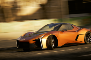 Toyota FTSe EV Sports car racing around a test track