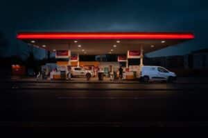 Busy petrol station at night with fuel theft on the rapid increase