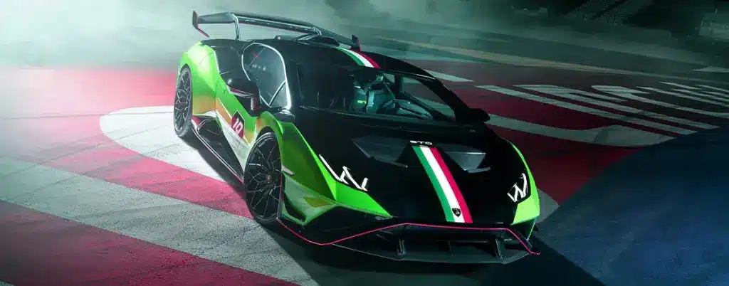 Road legal Lamborghini Huracan STO SC 10 posing on a race track 