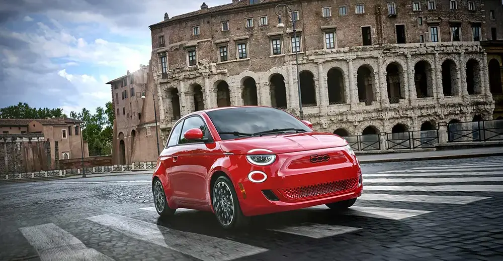 The Fiat 500e City car at the Colosseum