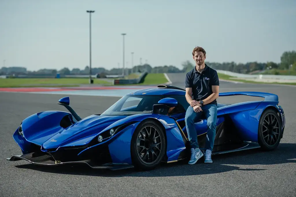 Praga ambassador Romain Grosjean with the hypercar he inspired, the Praga Bohema