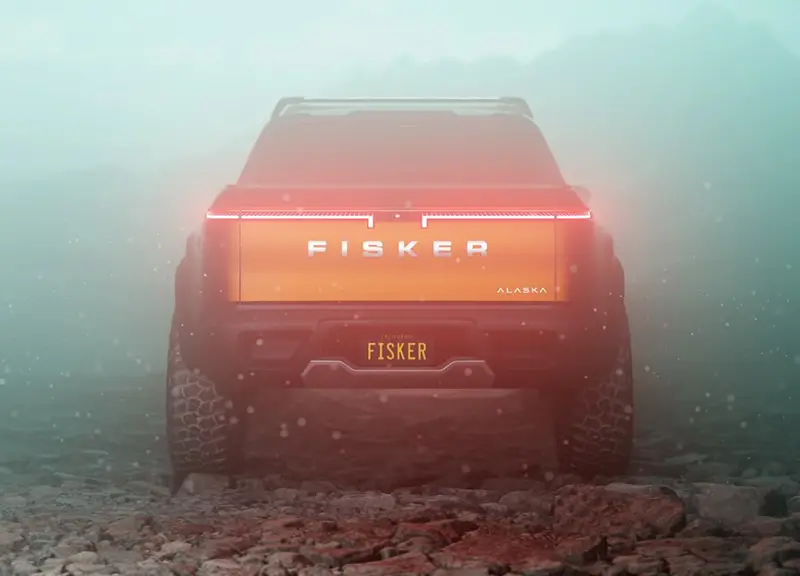 Rear view of the Fisker Kayak EV pickup truck