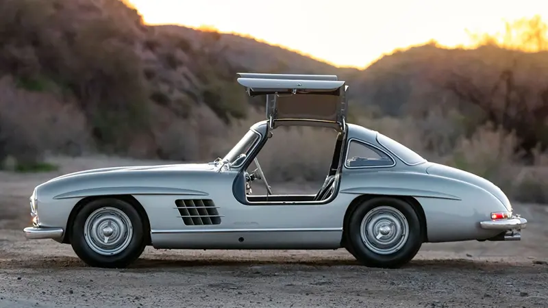 Side view of a stunning Mercedes-Benz 300 SL Alloy with Gullwings open