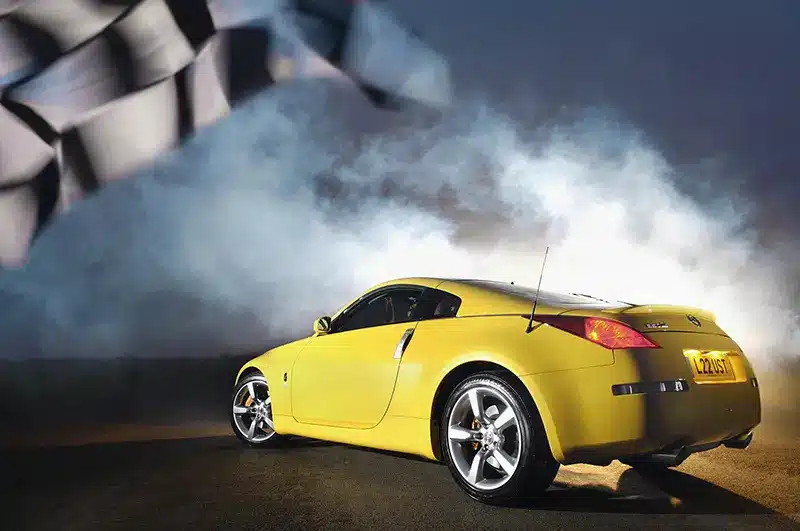 Yellow Nissan 350z on a photo shoot