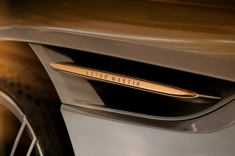 Aston Martin DB12 Goldfinger Edition’s gold-burnished side strake.