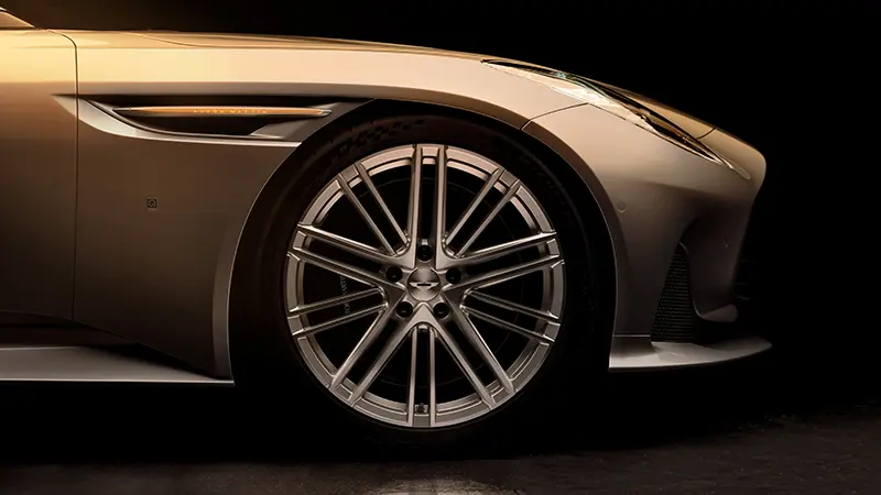 Aston Martin DB12 Goldfinger Edition’s 21-inch multispoke wheels with black brake calipers.