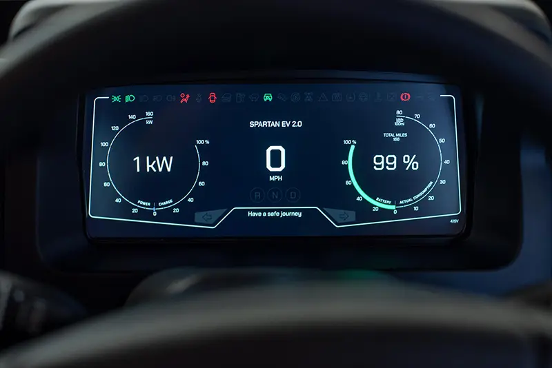 The Spartan EV 2 digital speedometer, simple, easy to read and everything you need for off-road and on-road performance