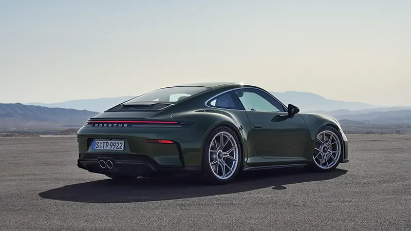 Rear view of the 2024 Porsche 911 GT showcasing its sleek design.