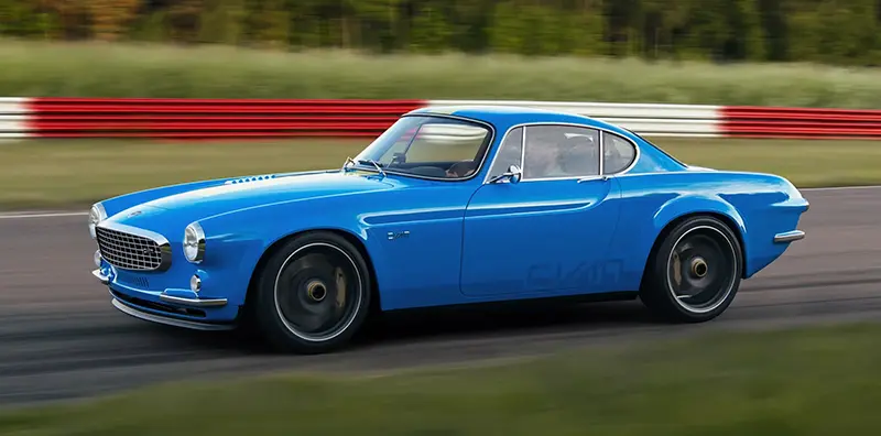 Cyan P1800 restomod with vintage Volvo design and modern performance upgrades