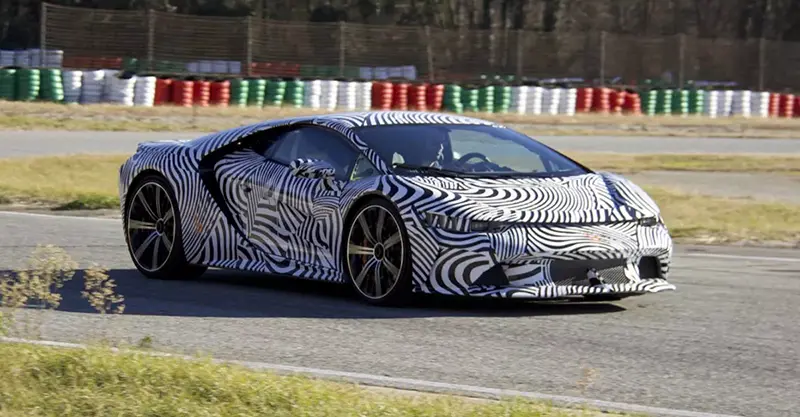 Black and white striped Bertone GB110 hypercar on racetrack showing speed and agility