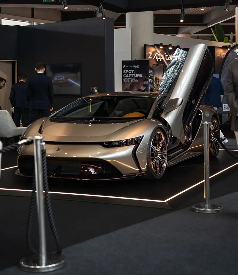 Bertone GB110 hypercar with driver door open at Top Marques Monaco Show