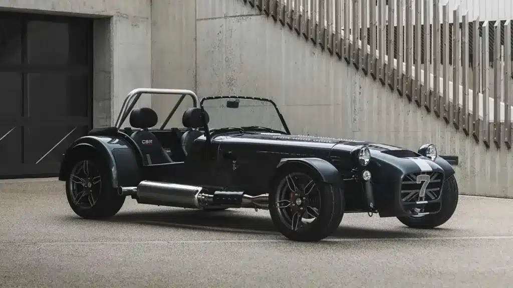 Driver’s side view of the Caterham Seven CSR Twenty with Vulcan 15-inch alloy wheels.