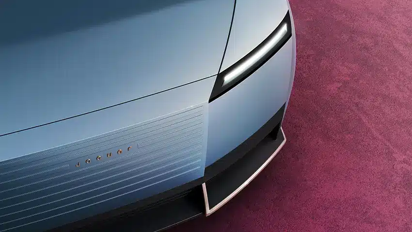 Jaguar Type 00 front grill and headlight featuring refined design elements.