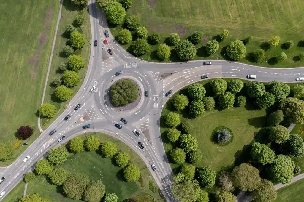 Aerial view of a roundabout in London's Harrow