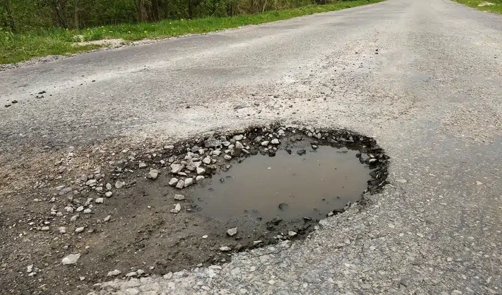 Close up of pothole in a road