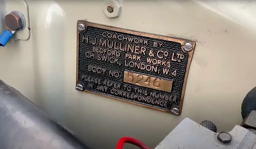 H. J. Mulliner & Co. coachwork identification plate from the Bentley Locomotive