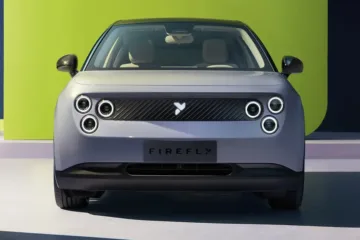 Front view of Nio Firefly UK showing circular LED headlights and grille design