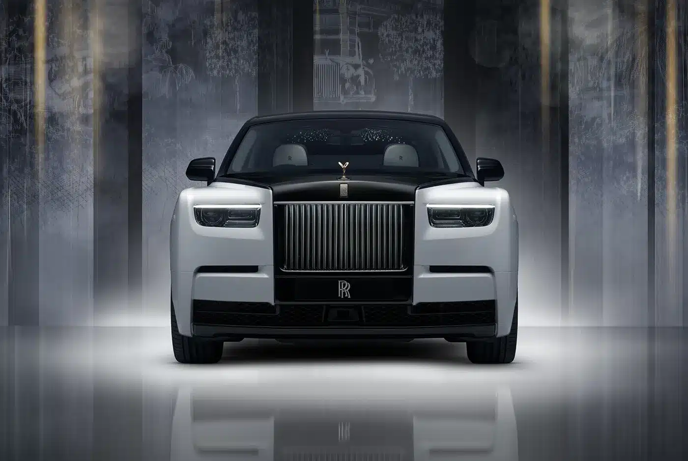Rolls-Royce Phantom Centenary front view with gold grille accents and bespoke detailing