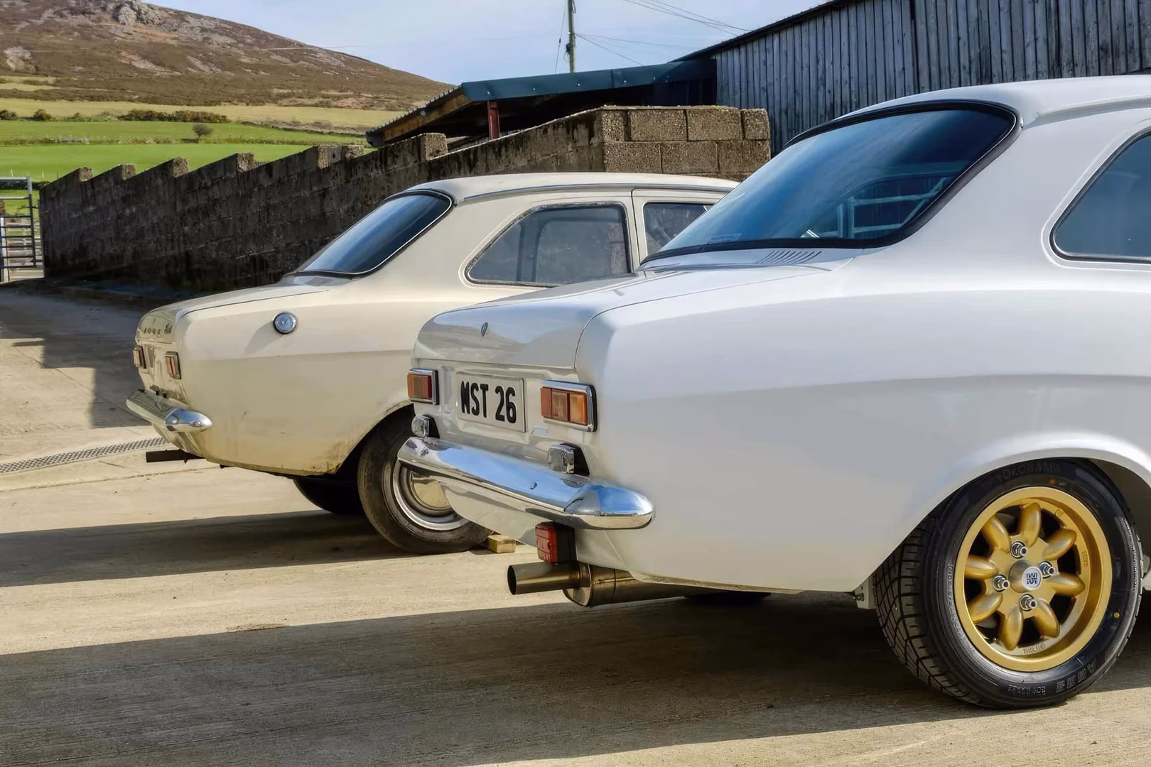 Rear of the MST Mk1 Sports beside an original Ford Escort Mk1