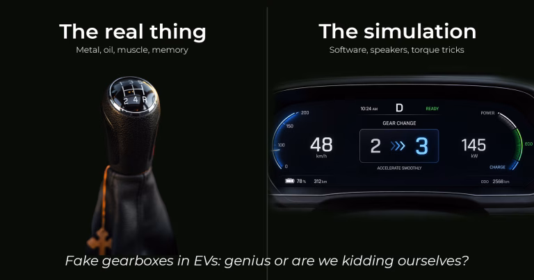 Comparing a real gearlever with a digital gear readout in an electric car
