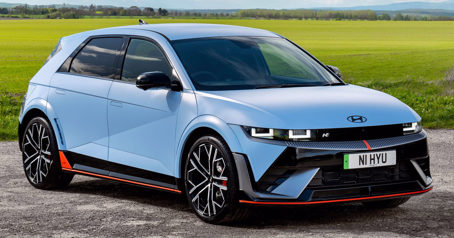 Hyundai Ioniq 5 N electric performance car cornering on a track