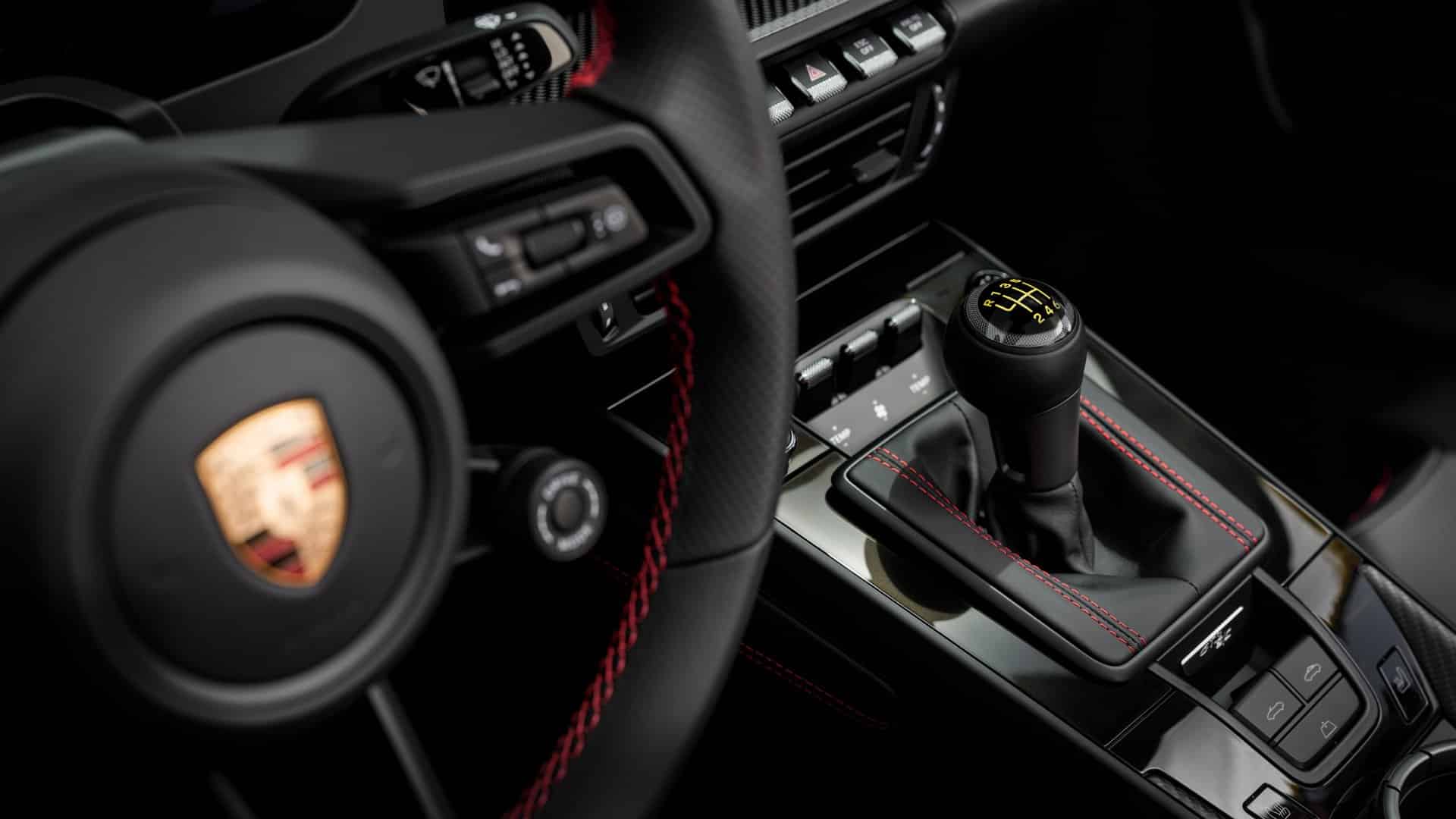Porsche 911 GT3 interior showing the manual gearstick